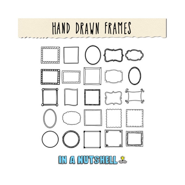 Hand Drawn Doodle Frames. Doodle Borders. Scrapbook Frames. Instant Download. Vector PSD PNG Frame Clipart. Frames Clip Art