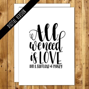Funny Anniversary Card: Love & Money - Printable Valentine&#39;s Day Card (Digital Download)