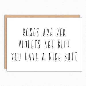 Funny Valentine Card. Valentines Day Card. Funny Anniversary Card. For Boyfriend. For Him. For Her. Love Cards. Roses are red nice butt 021 image 1