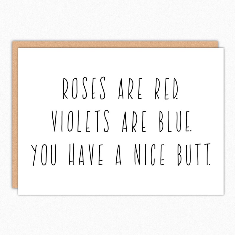 Funny Valentine Card. Valentines Day Card. Funny Anniversary Card. For Boyfriend. For Him. For Her. Love Cards. Roses are red nice butt 021 image 1