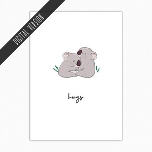 Tarjeta de condolencia imprimible con un koala abrazando, tarjeta de condolencia minimalista dibujada a mano, lindos abrazos pensando en ti, tarjeta de duelo por pérdida (descarga digital)