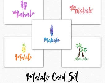 Hawaiian Thank You Card - Mahalo Cards - Hawaii - Mahalo Thank You Cards - Watercolor - Thank You Cards Set