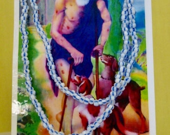 St Lazarus Necklace and Prayer Card 4x6 Tarjeta de Oración laminada y Collare english