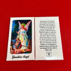 Guardian Angel 2X3 wallet size laminated Prayer card Angel de la Guarda en inglés