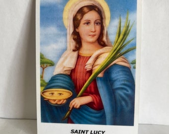 St Lucy prayer card in English Tarjeta de oración de San Lucia laminada en inglés