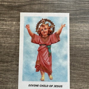 Divino Niño Jesus 4x6 Tarjeta de oración laminada en Ingles Divine Child prayer card in English