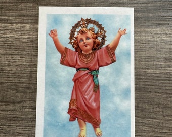 Divino Niño Jesus 4x6 Tarjeta de oración laminada en Ingles Divine Child prayer card in English