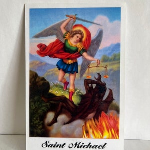 St Michael 4x6 Laminated Prayer card en English Tarjeta de oración San Miguel laminada en inglés