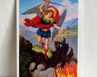 St Michael 4x6 Laminated Prayer card en English Tarjeta de oración San Miguel laminada en inglés