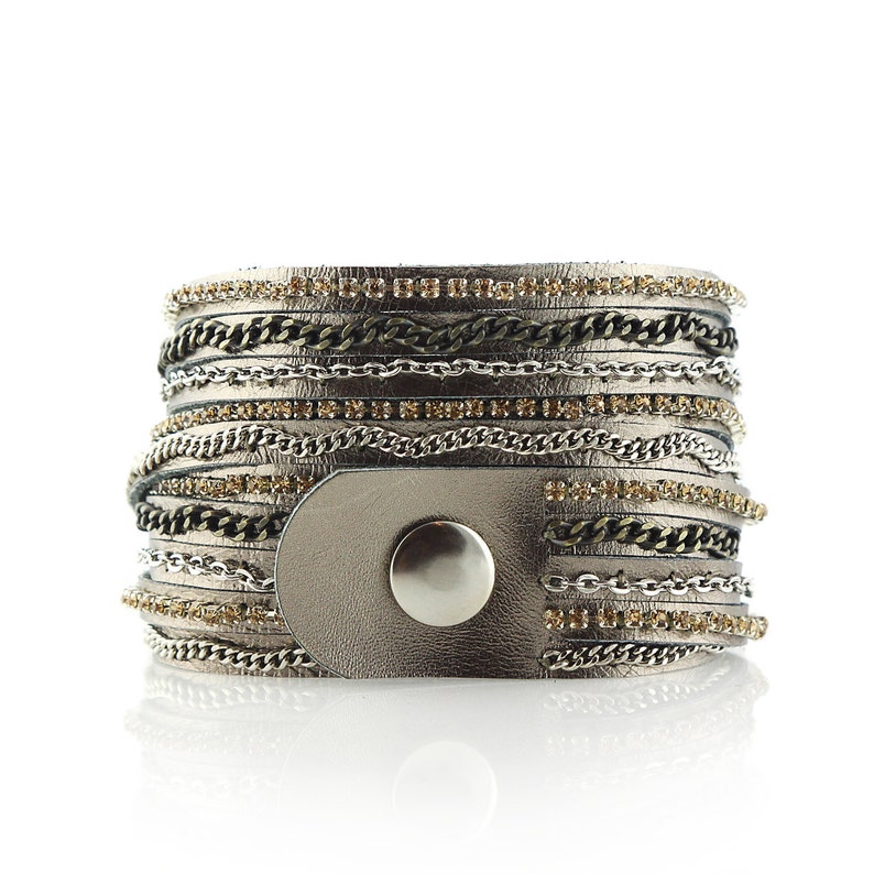 Mixed Media Wrap Bracelet in Silver Tones Presh Bracelet Silver Wrap Bracelet Varied Metal Chain Bracelet Crystal Rhinestone Bracelet