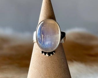 Marlow Moonstone Ring, Rainbow Moonstone Gemstone Ring in Sterling Silver, Stunning Presh Handcrafted Ring in Adjustable Design