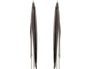 Tassel & Chain Earrings In Star and Silver, Italian Metallic Suede Earrings, Presh Earrings, Silver Chain Earrings, Tassel Drop Earrings