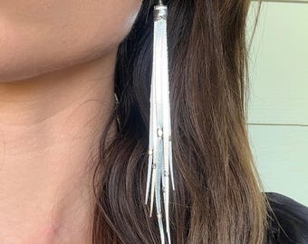 Tara Tassel Earrings in Dust, Genuine Italian Leather, Silver Beads Earrings, Presh Earrings