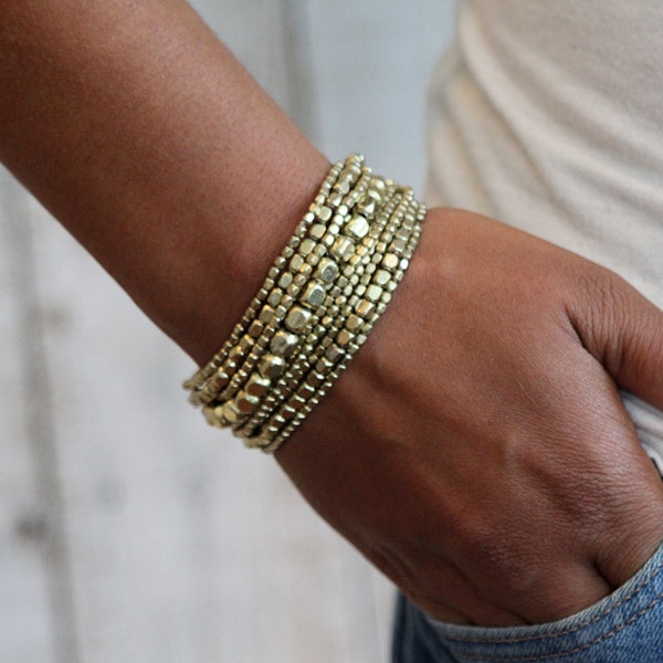 Pebble Bead Bracelet, Gold Bracelet, Bracelet Set, Yoga Bracelet, Gold Bead Stretch Bracelet, Metal Bead Stretch Bracelet, Gold Bracelets