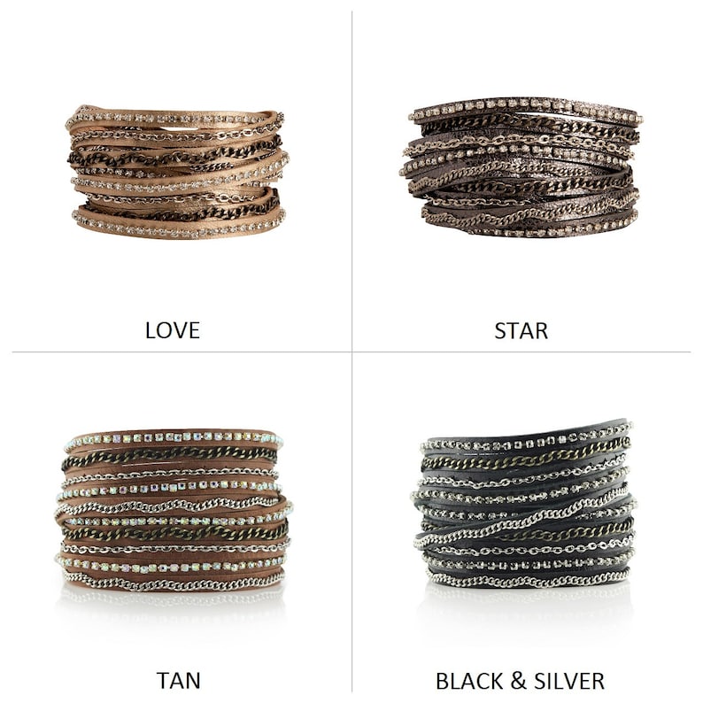 Mixed Media Wrap Bracelet in Silver Tones Presh Bracelet Silver Wrap Bracelet Varied Metal Chain Bracelet Crystal Rhinestone Bracelet