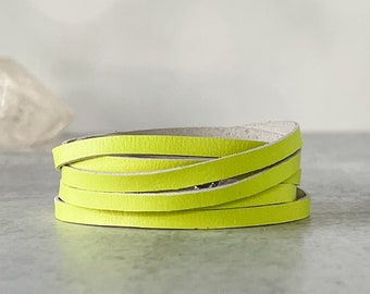 Sloane Sliced Wrap Bracelet, Lemon Leather Bracelet with Silver Snap, Presh Bracelet, Sliced Double Wrap Bracelet, Italian Leather Bracelet