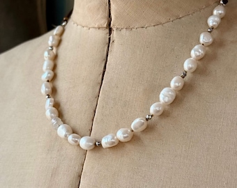 Classic Pearl Slider in White, Freshwater Pearl and Moonstone Necklace on Rich Brown Suede, Presh Beaded Jewelry in Versatile Design