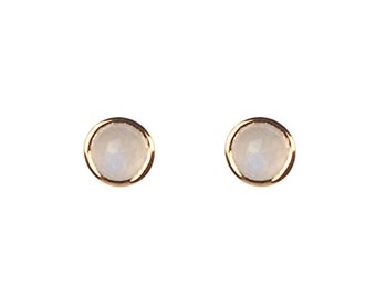 Moon Tide Moonstone Studs in Gold, Round Studs in Gold Plated Sterling Silver, Presh Earrings, Natural Stone Earrings