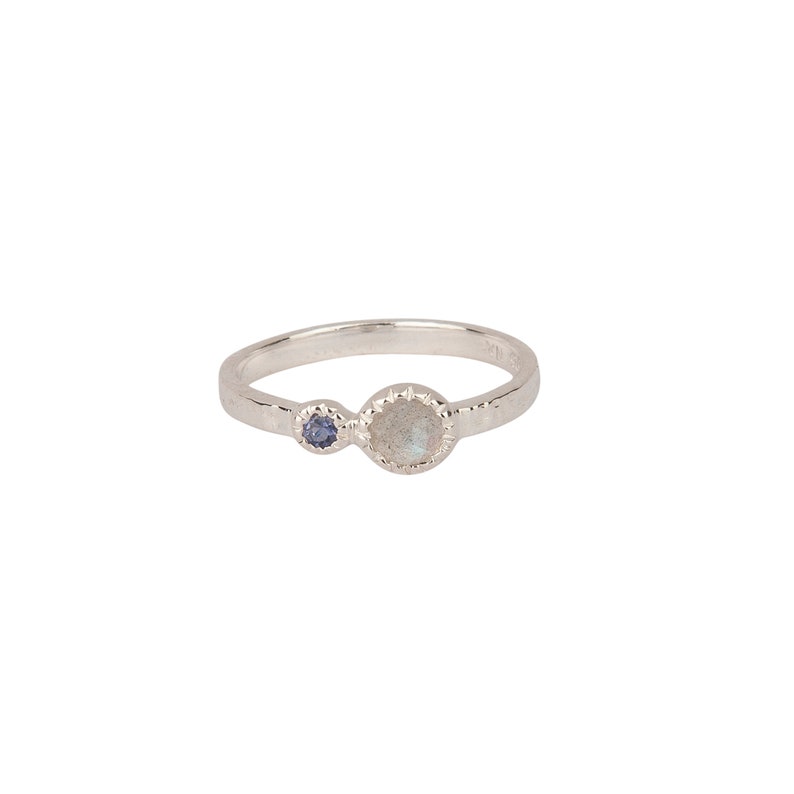 Iolite Stone Ring Sterling Silver Ring Textured Silver Ring Stacking Presh Ring Echo Gem Ring in Silver Faceted Labradorite Ring