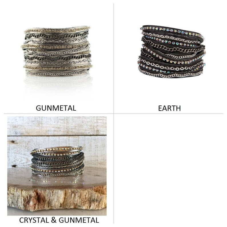 Mixed Media Wrap Bracelet in Silver Tones Presh Bracelet Silver Wrap Bracelet Varied Metal Chain Bracelet Crystal Rhinestone Bracelet