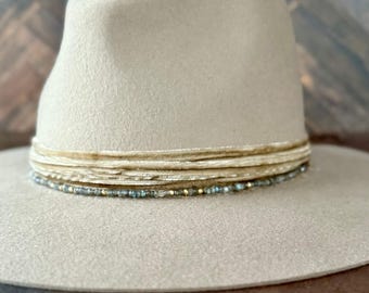 Magical Labradorite Slider Hat Band, Spiritual Healing Gemstone Necklace on Brown Genuine Leather, Versatile Jewelry in Adjustable Style
