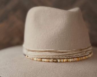 Golden Opal Slider Hat Band, Beaded Antique Brass Necklace on Brown Italian Suede, Presh Gold Plated Gemstone Jewelry on Leather Cord