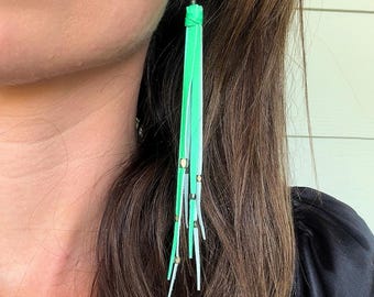 Tara Tassel Earrings in Kelly, Genuine Italian Leather, Silver Beads Earrings, Presh Earrings