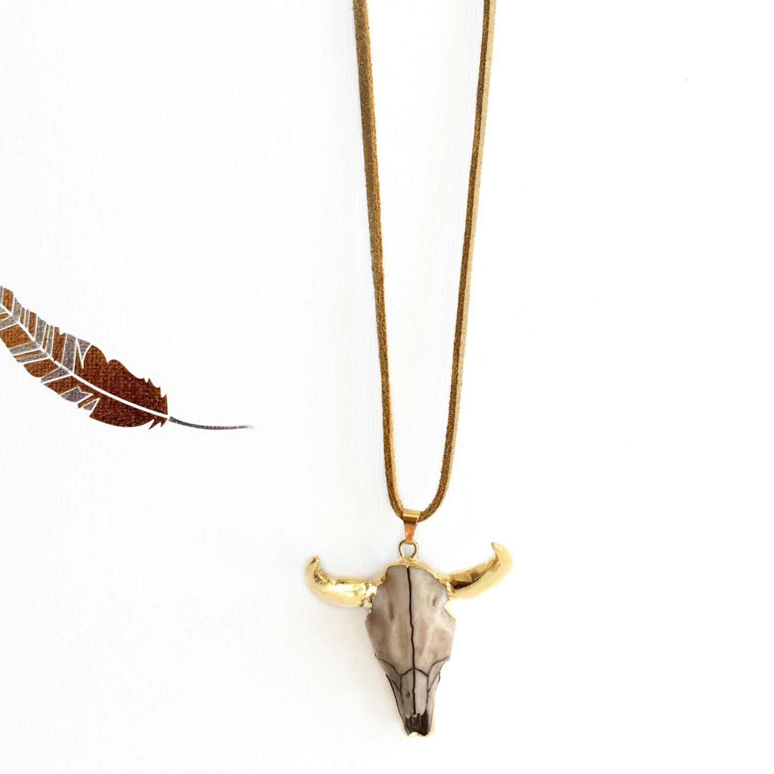 Gold Horns Necklace Resin Skull Necklace Adjustable Leather Etsy