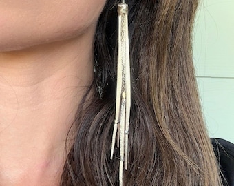 Tara Tassel Earrings in Peace, Genuine Italian Leather, Silver Beads Earrings, Presh Earrings
