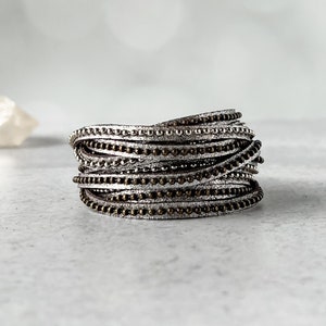 Beads Row Wrap Bracelet, Brown Shimmer & Silver Bead Chain Bracelet, Presh Bracelet, Sliced Double Wrap Bracelet, Italian Leather Bracelet