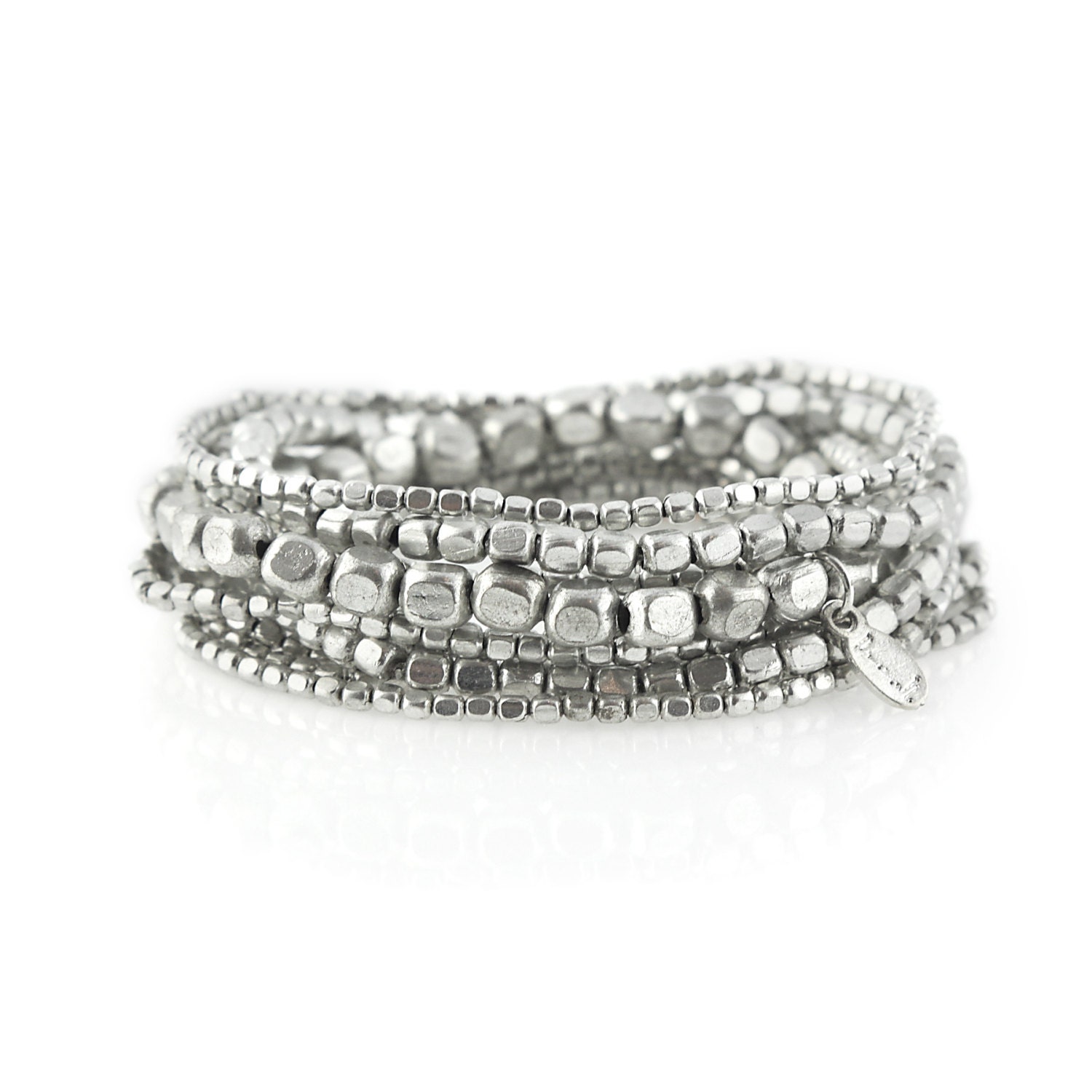 Silver Bead Bracelet Silver Bracelet Bead Bracelet Stretch Etsy