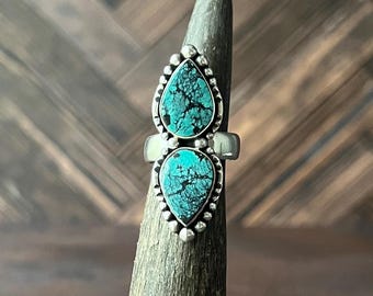 Turquoise Tabatha Ring, Teardrop Turquoise Gemstone Ring, Sterling Silver Ring, Presh Jewelry, Boho Handmade Ring