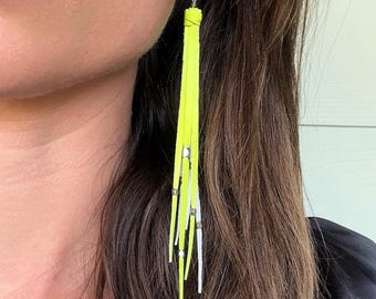Tara Tassel Earrings in Lemon, Genuine Italian Leather, Silver Beads Earrings, Presh Earrings