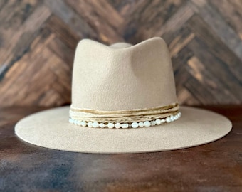 Classic Pearl Slider Hat Band in White, Freshwater Pearl and Moonstone Necklace on Rich Brown Suede, Beaded Jewelry in Versatile Design