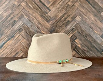 Lani Crysoprase and Gold Wrap - Beige Hat Band, Mood Stabilizer Crysoprase Necklace on Soft Suede Lace, Gemstone Jewelry in Versatile Design