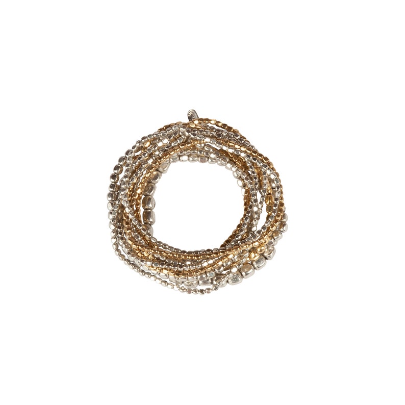 Pebble Bead Bracelet Set In Mixed Silver and Gold, Best Seller Beaded Bracelet, Two-Color Stacking Bracelet, Presh Beads Bracelet image 5