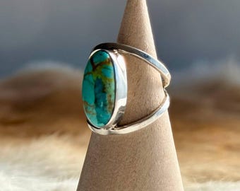 Litza Turquoise Ring, Mohave Turquoise Gemstone Ring in Sterling Silver, Presh Handmade One of a Kind Ring