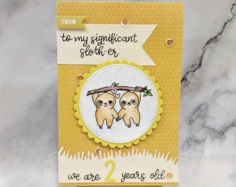 Customized Handmade Anniversary Card - Cute Sloths for Sweet Couple
