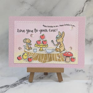 Handmade Birthday 3D pop up Card - Cute Mouse Bunny Bird Characters Apples Sequins Girl Boy Mom Dad Love Core