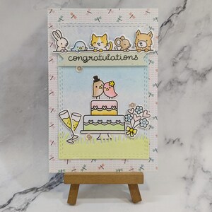 Handmade Wedding 3D pop up Card - Cute Mouse Bunny Bird Characters Pets Sequins Rainbow Love Solemnisation Register Marriage Garden Pastel