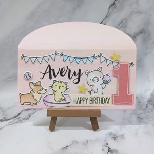 Sobre personalizado hecho a mano para dinero de cumpleaños de bebé / Ang Pow / Tarjeta de regalo con lindo gato perro cerdo