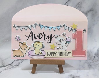 Personalised Handmade Baby Birthday Money Envelope / Ang Pow / Gift Card with cute Cat Dog Pig