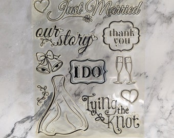 Clear Silicone Stamp Set - Just Married Wedding Anniversary Tying The Knot