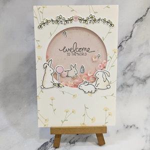 Handgemaakte pasgeboren baby Interactieve schudkaart - Schattige konijntjes Personages Harten Pailletten Confettiballonnen Meisje Jongen Moeder Vader Welkom Familie