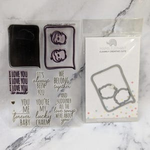 Set di timbri e fustelle trasparenti "Mama Elephant" - Citazioni d'amore - Edizione limitata fuori produzione