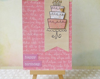 Handmade pink birthday card cake tier candles friends