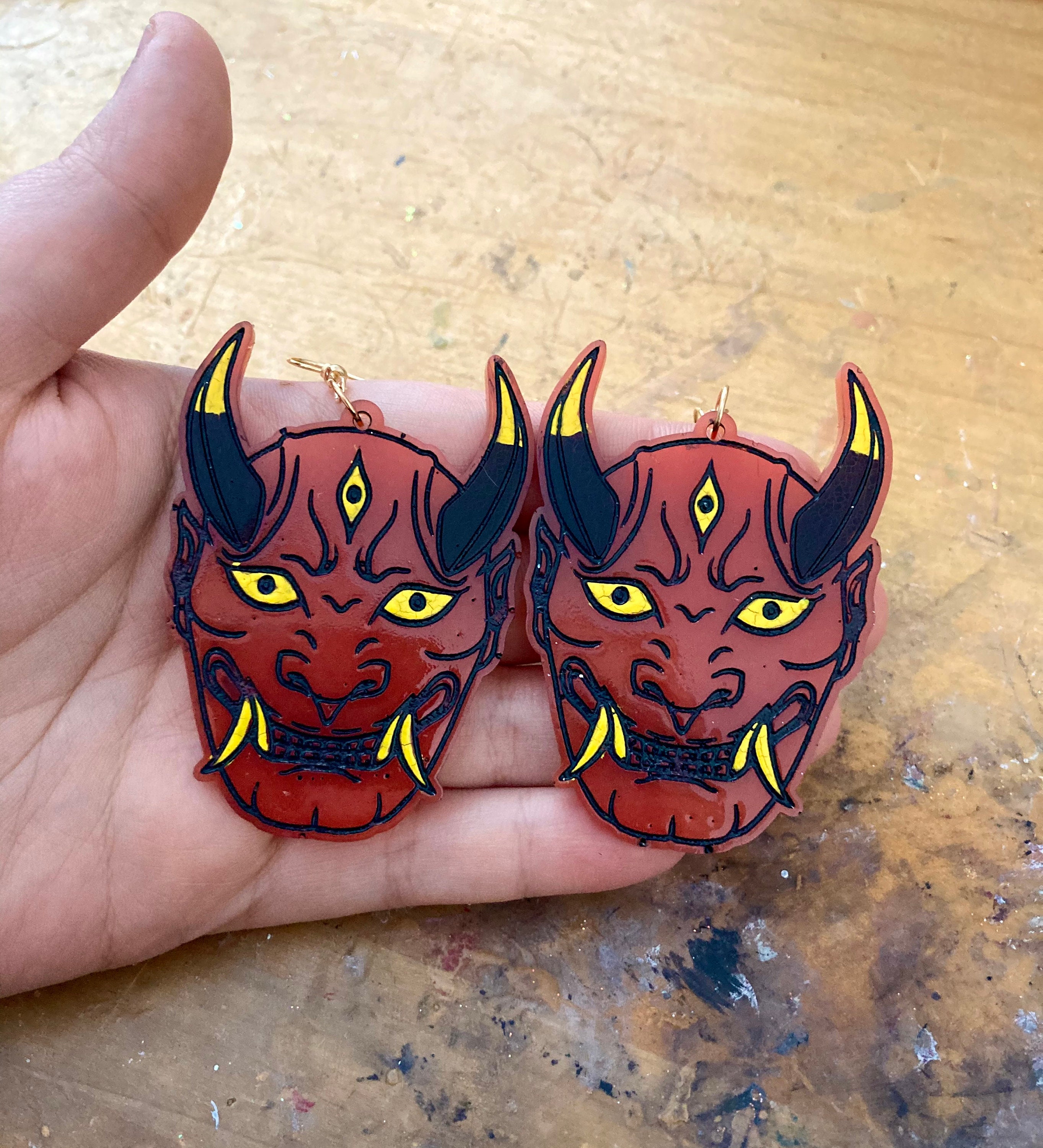Oni Mask Earrings Etsy
