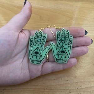 Hand-Painted Palmistry Earrings: Fortune Teller Jewelry