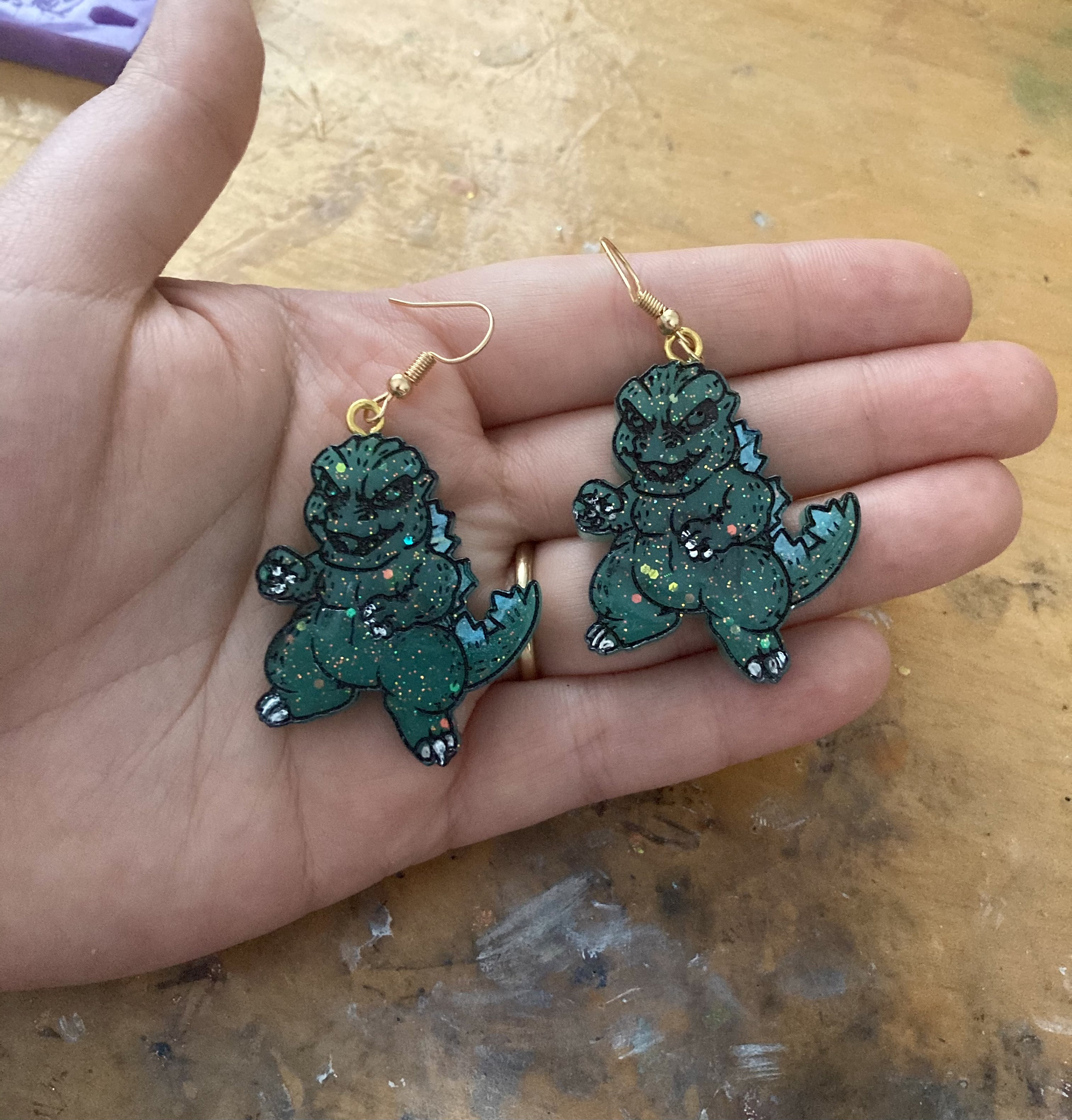 Baby Godzilla Earrings Etsy