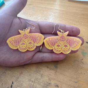Pink Death Moth Earrings
